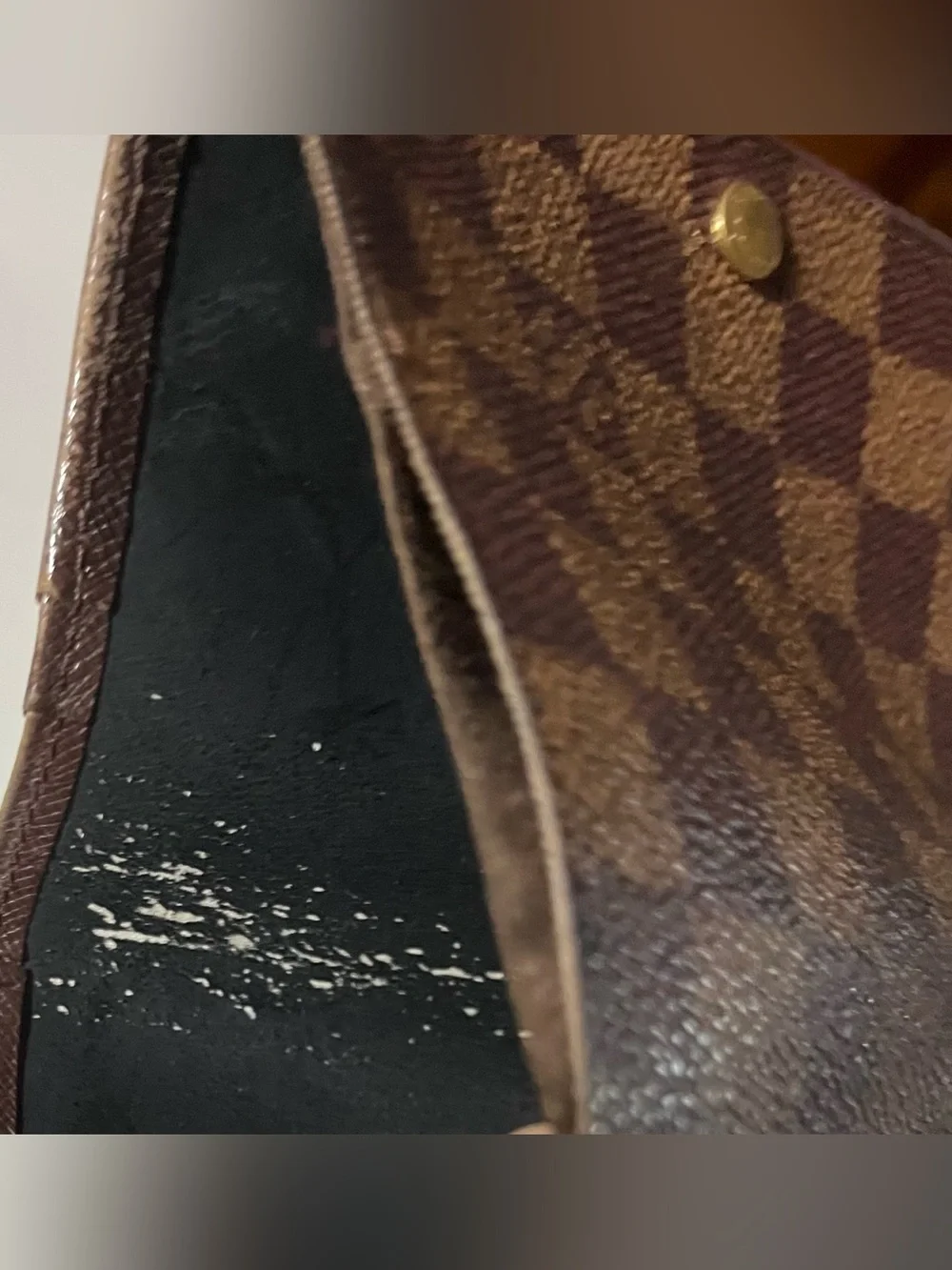 Louis Vuitton Brown Checkered wallet with Gold-Tone Snap and zipper